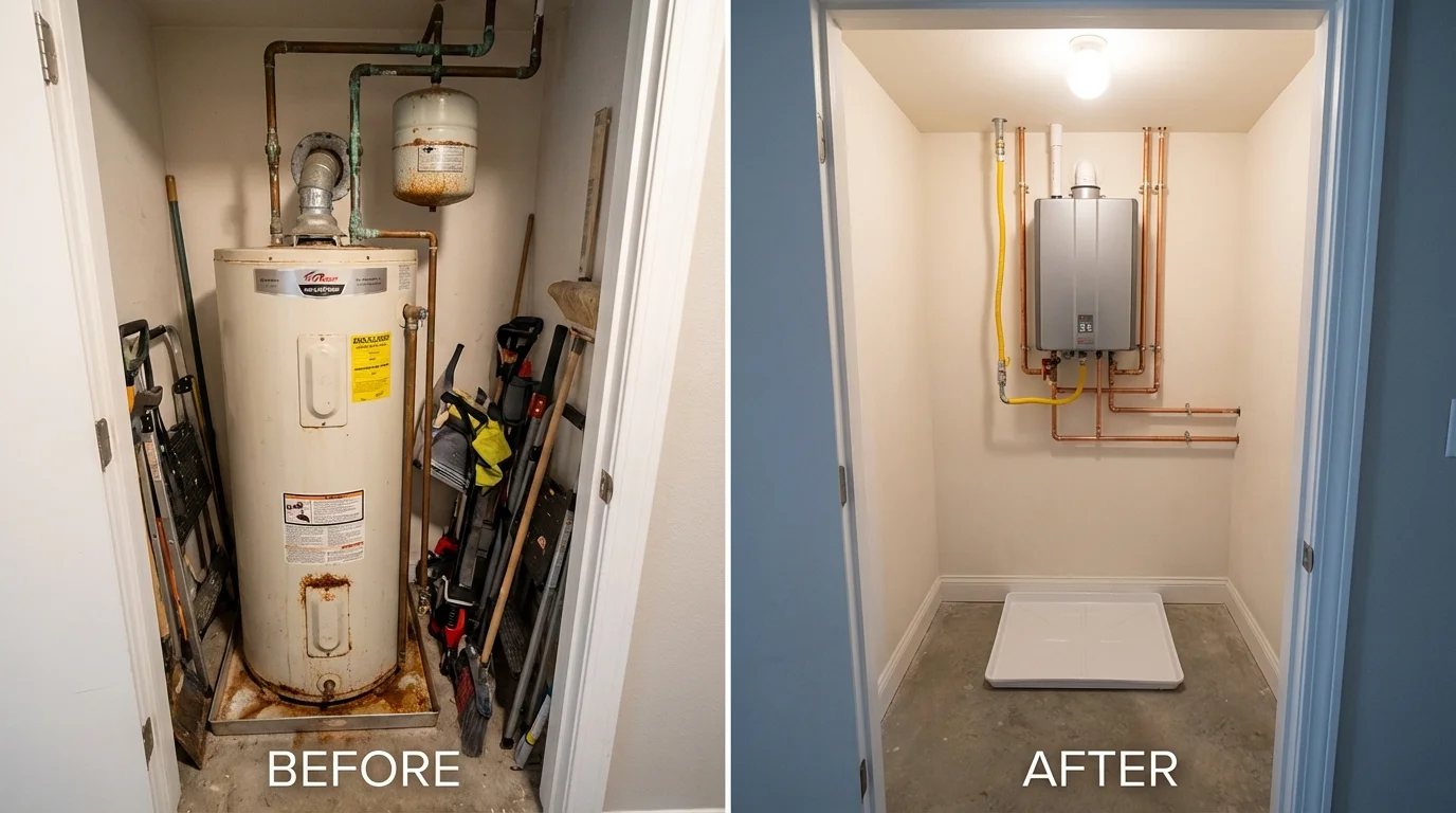 Tank water heater versus wall-mounted tankless unit comparison for Commerce, GA homeowners