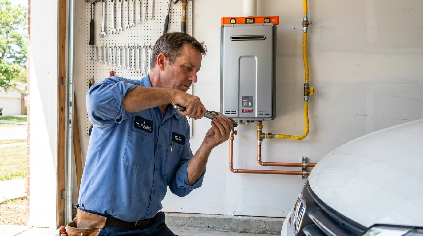 Tankless water heater installation by a Johns Plumbing LLC plumber in Commerce